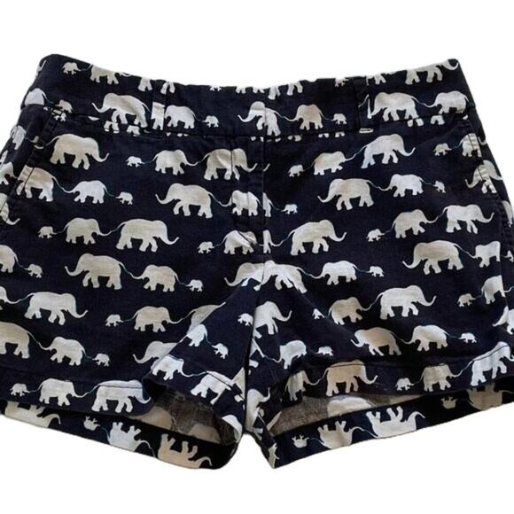 LOFT Riviera Linen/Cotton Blend Shorts Navy, White, Elephant Print, Size 4 - Picture 1 of 12